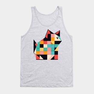 Geometric Cat Colorful Abstract Retro Design Tank Top